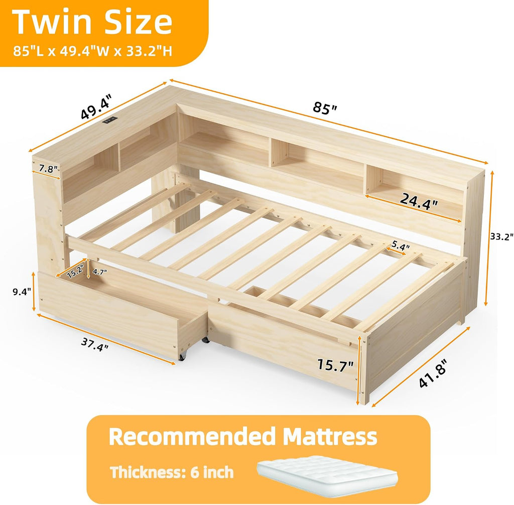Twin Daybed with Bookcase & Drawers