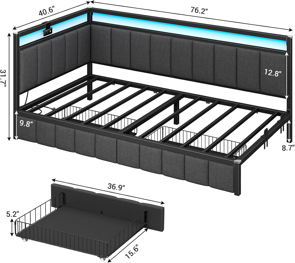 Twin Upholstered LED Daybed