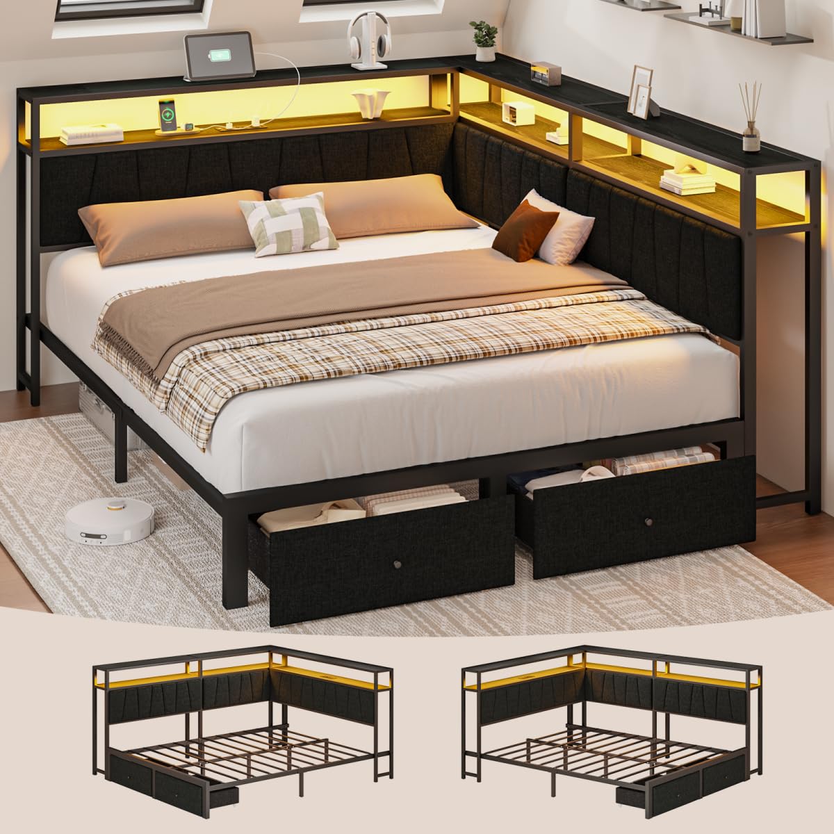 Queen Daybed with LED & Drawers