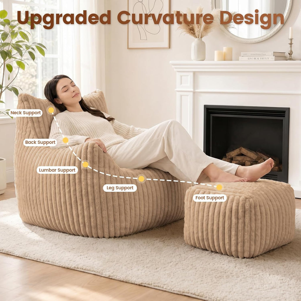 Large Bean Bag Chair with Ottoman