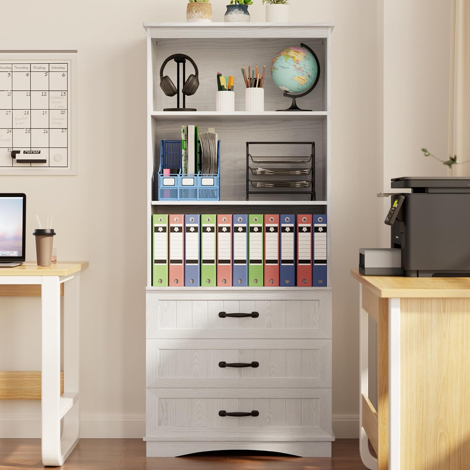 Wooden Bookcase with Drawer Cabinet