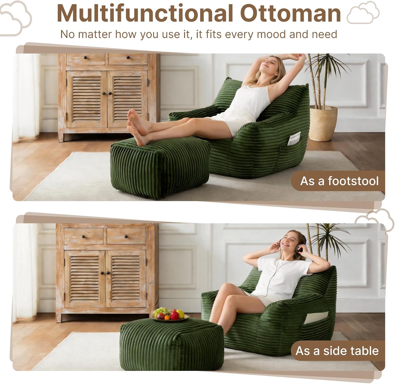 Oversized Bean Bag Chair Set