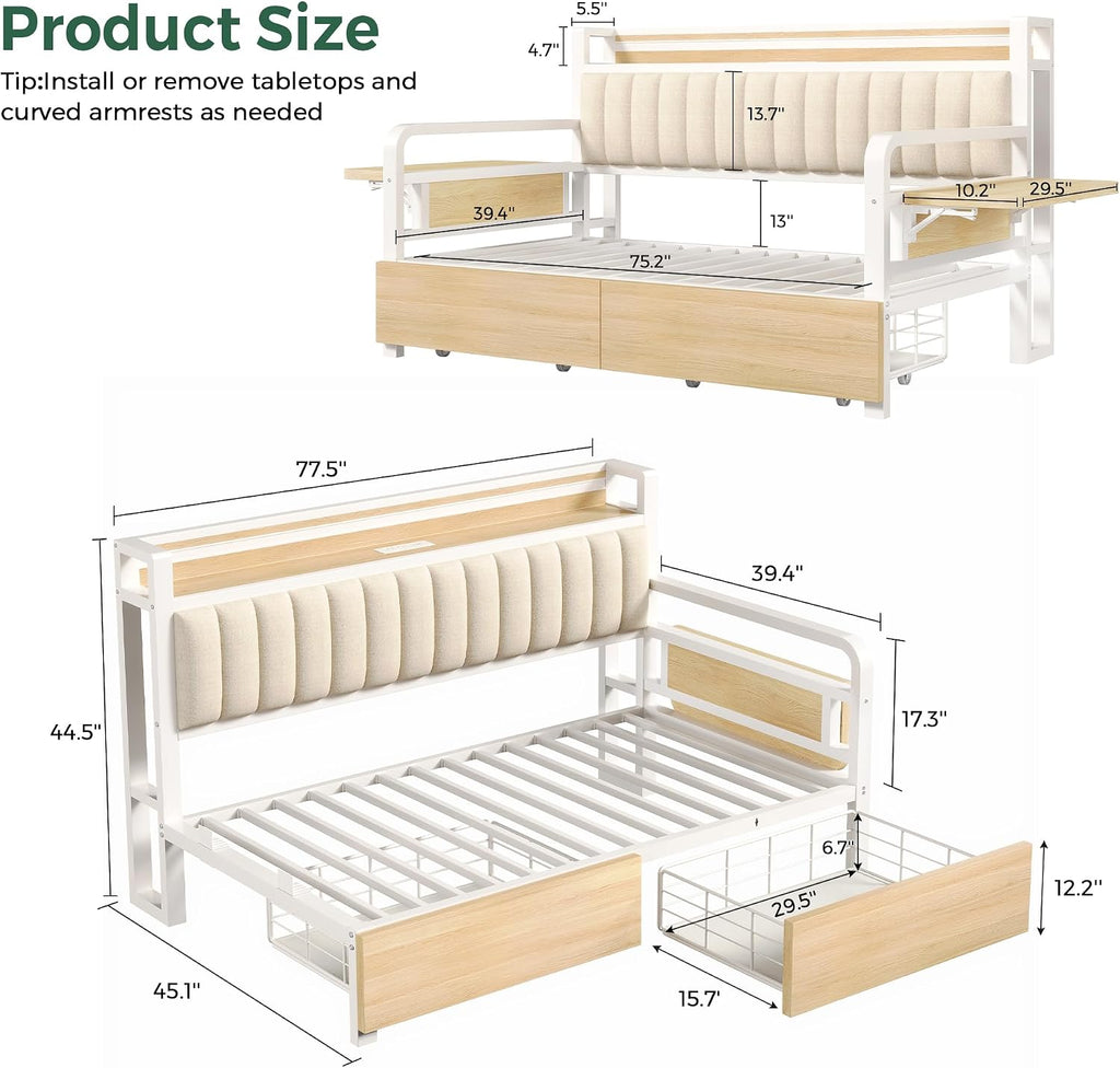 Twin Daybed with LED & Drawers