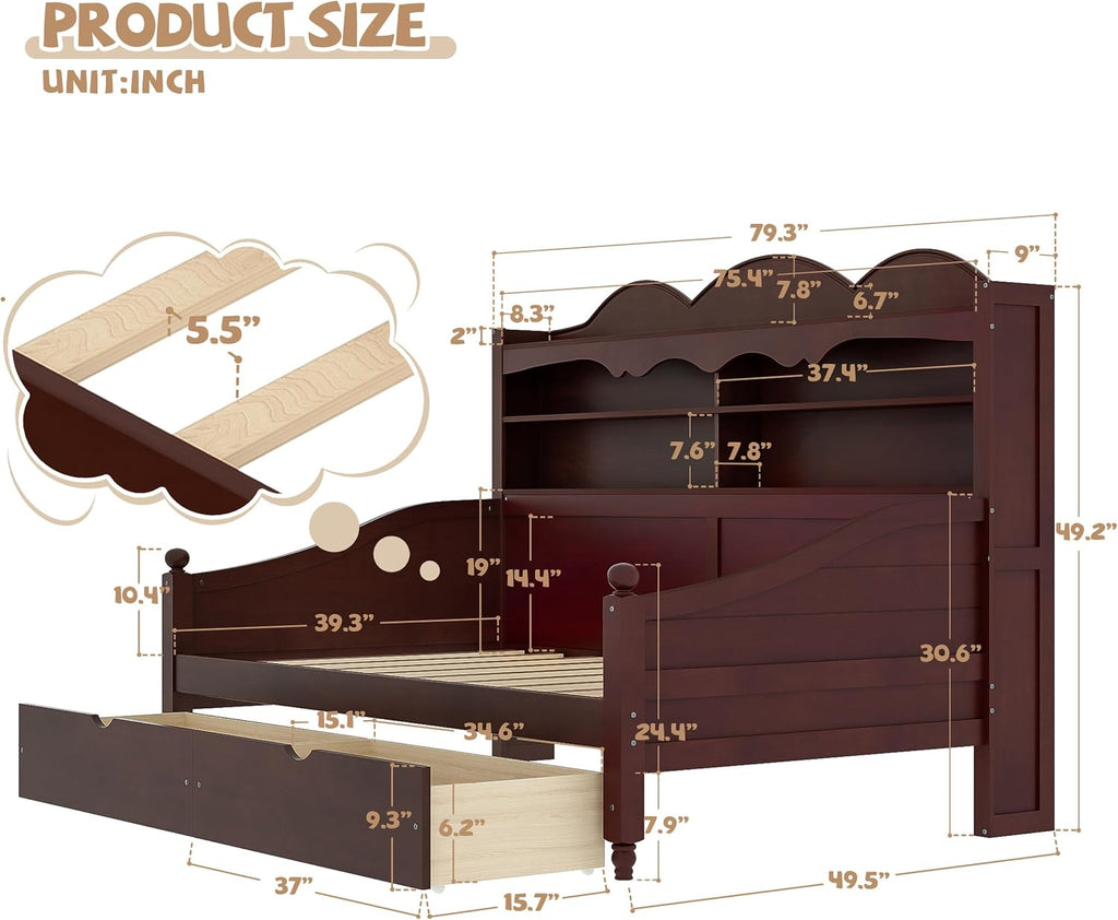 Wooden Twin Daybed with Drawers