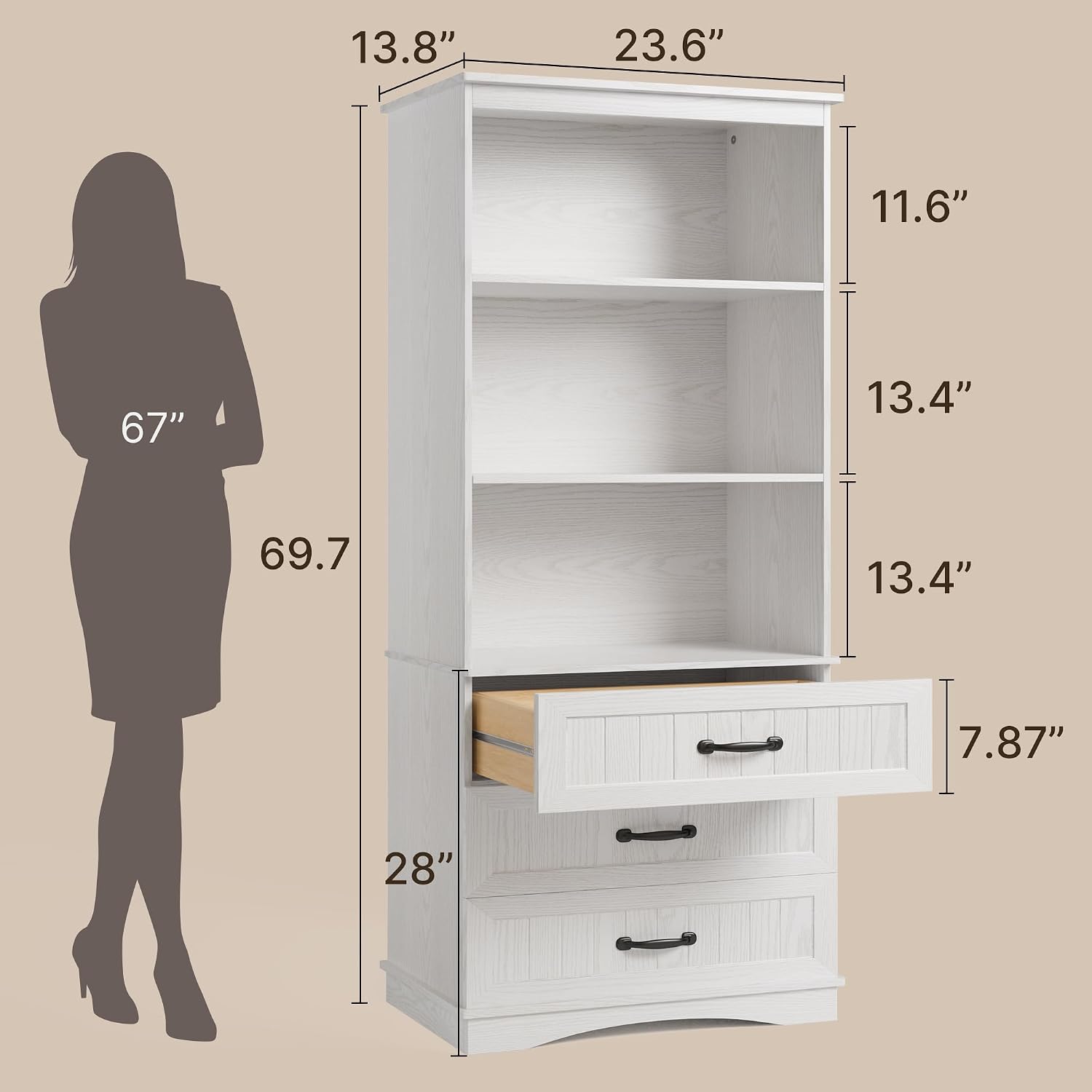 Wooden Bookcase with Drawer Cabinet
