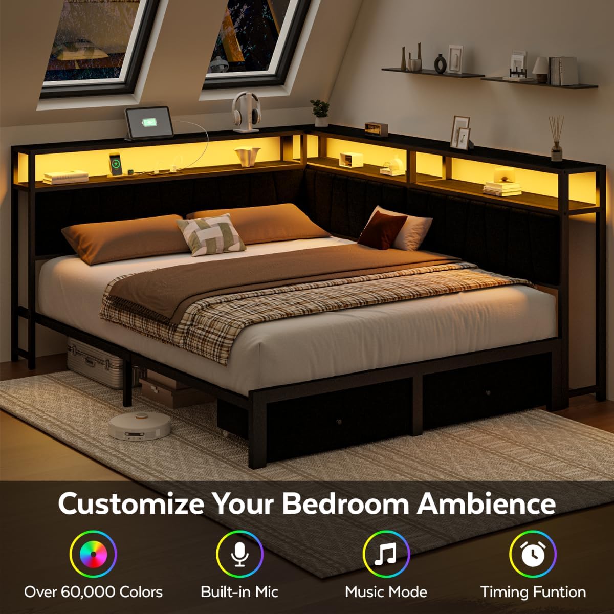 Queen Daybed with LED & Drawers