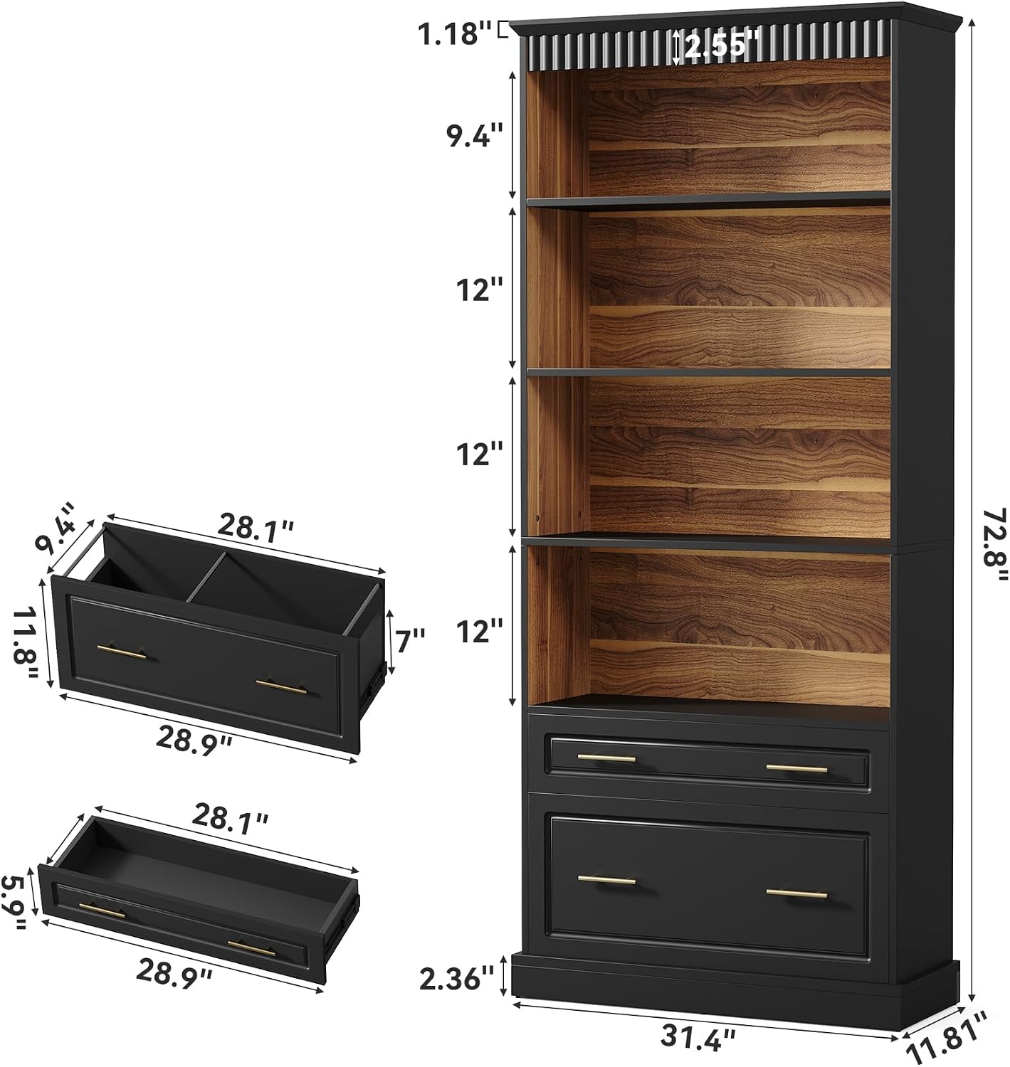 Tall Bookcase with Drawer Cabinet