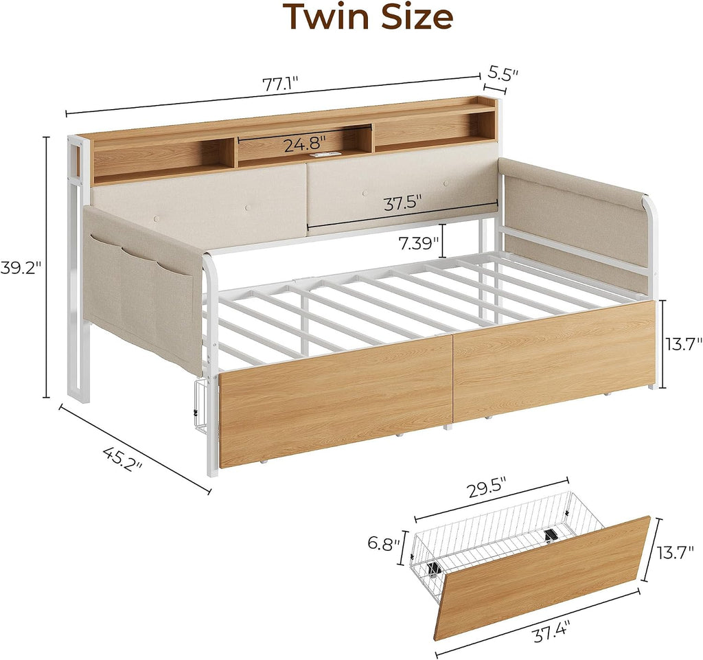 Metal Twin Daybed with Drawers