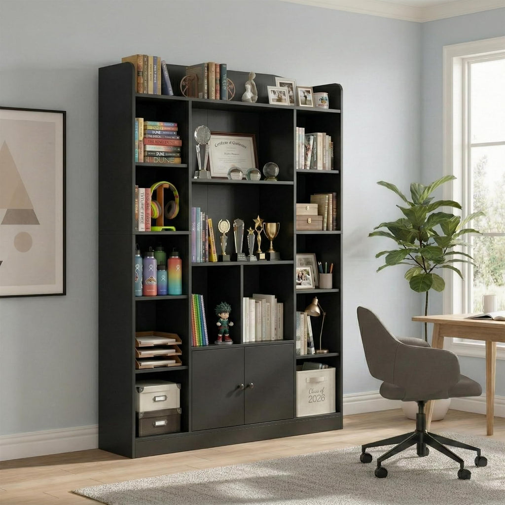 Cubby Bookcase with Storage Cabinets