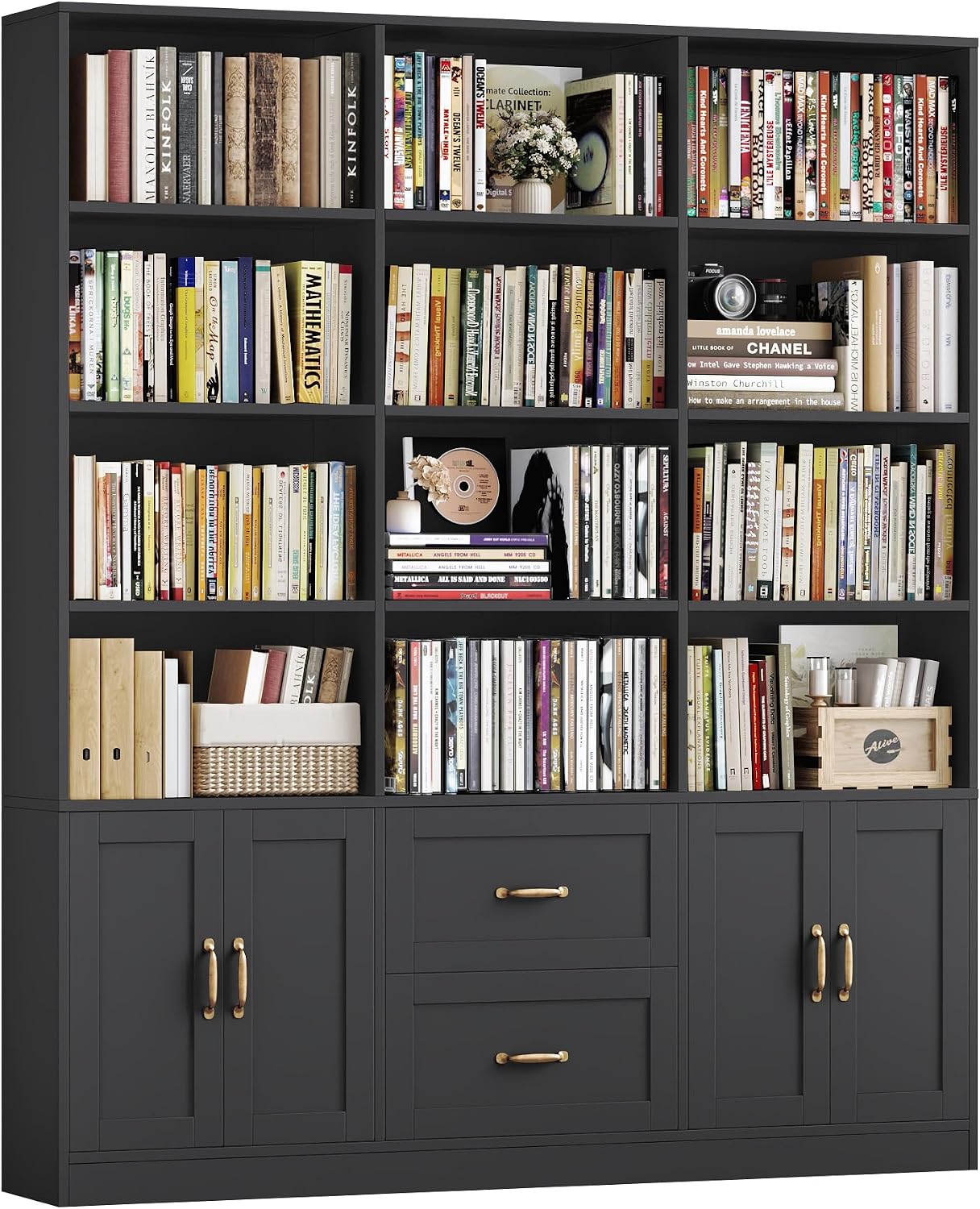 Wide Bookcase with Drawers & Doors