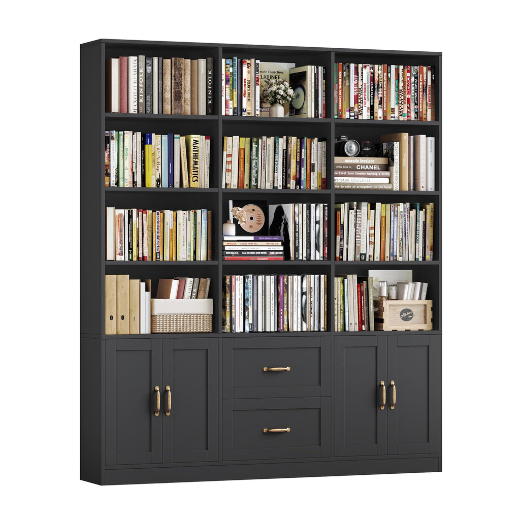 Wide Bookcase with Drawers & Doors