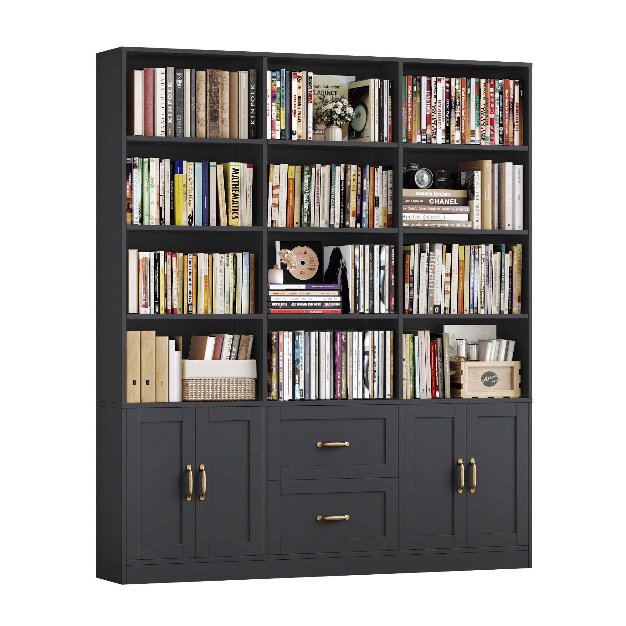 Wide Bookcase with Drawers & Doors