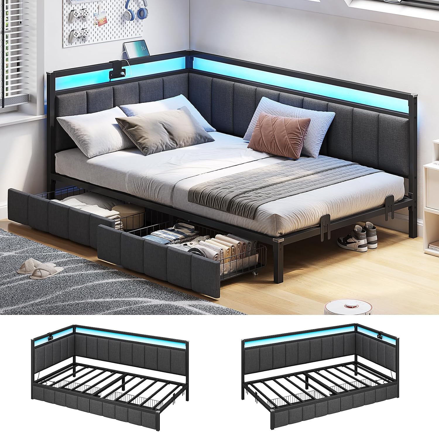 Twin Upholstered LED Daybed