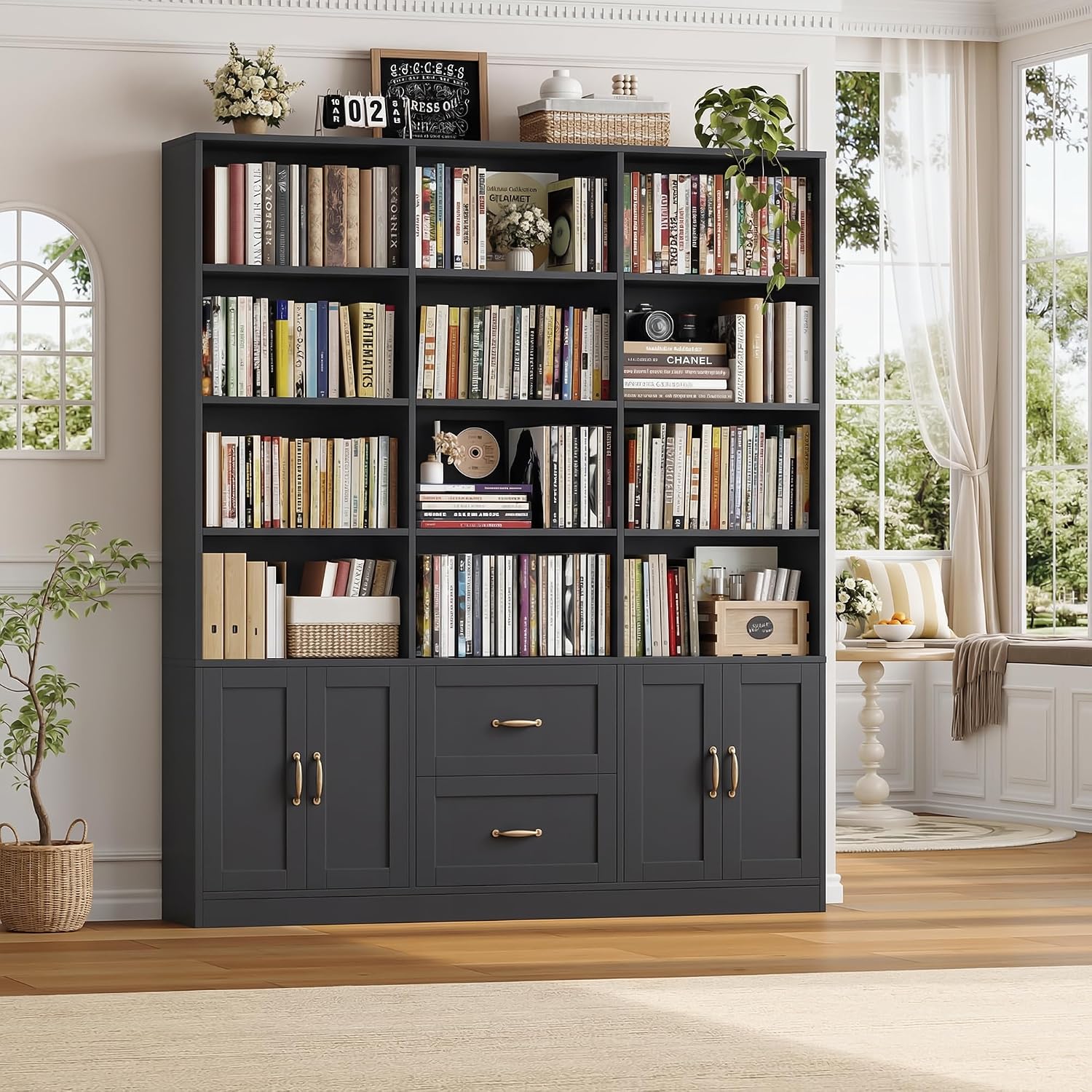 Wide Bookcase with Drawers & Doors