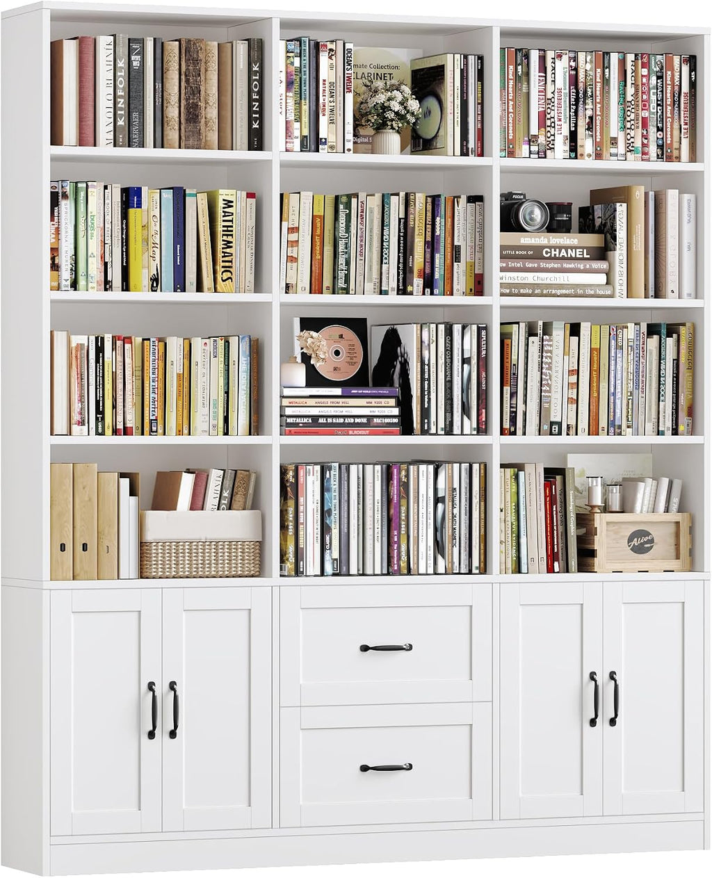 Wide Bookcase with Drawers & Doors