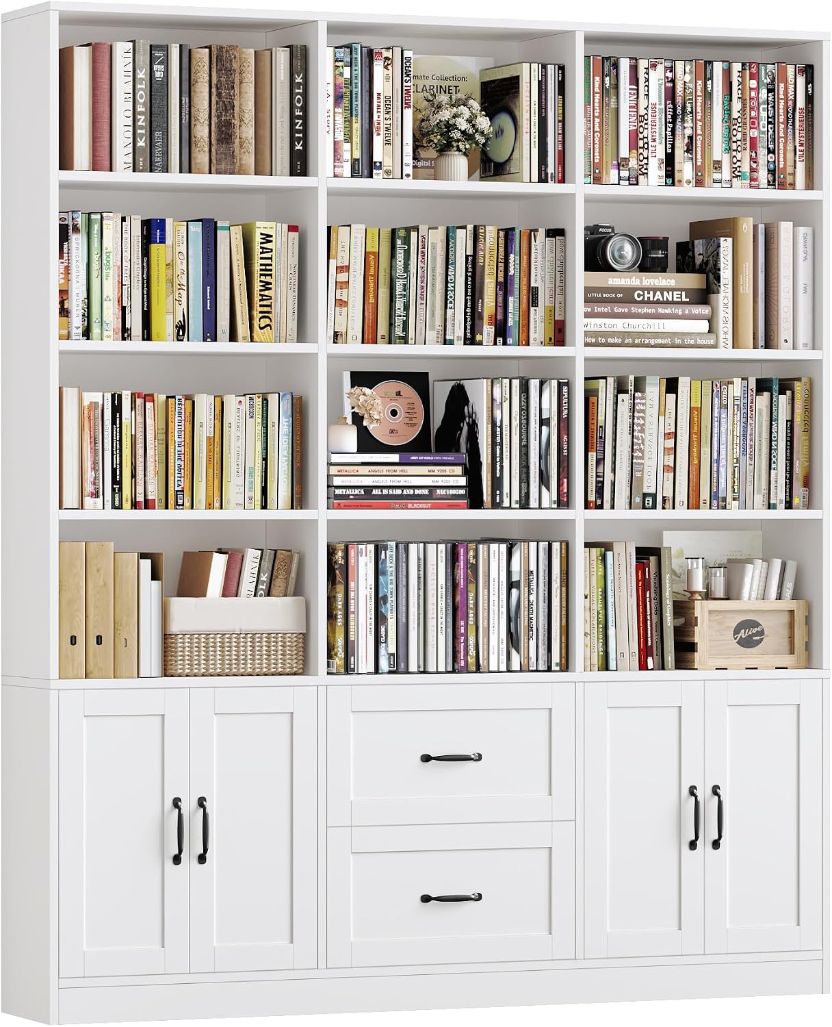 Wide Bookcase with Drawers & Doors