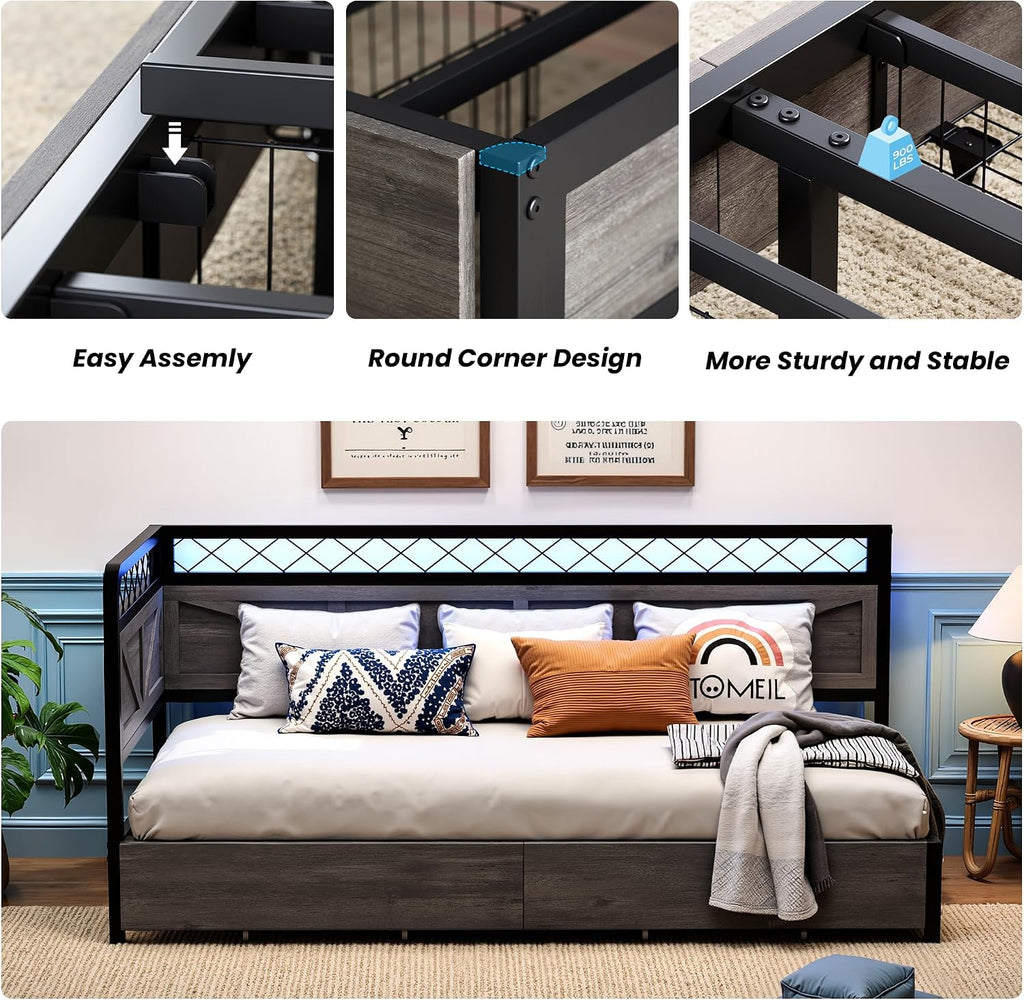 Twin Daybed with LED & Drawers