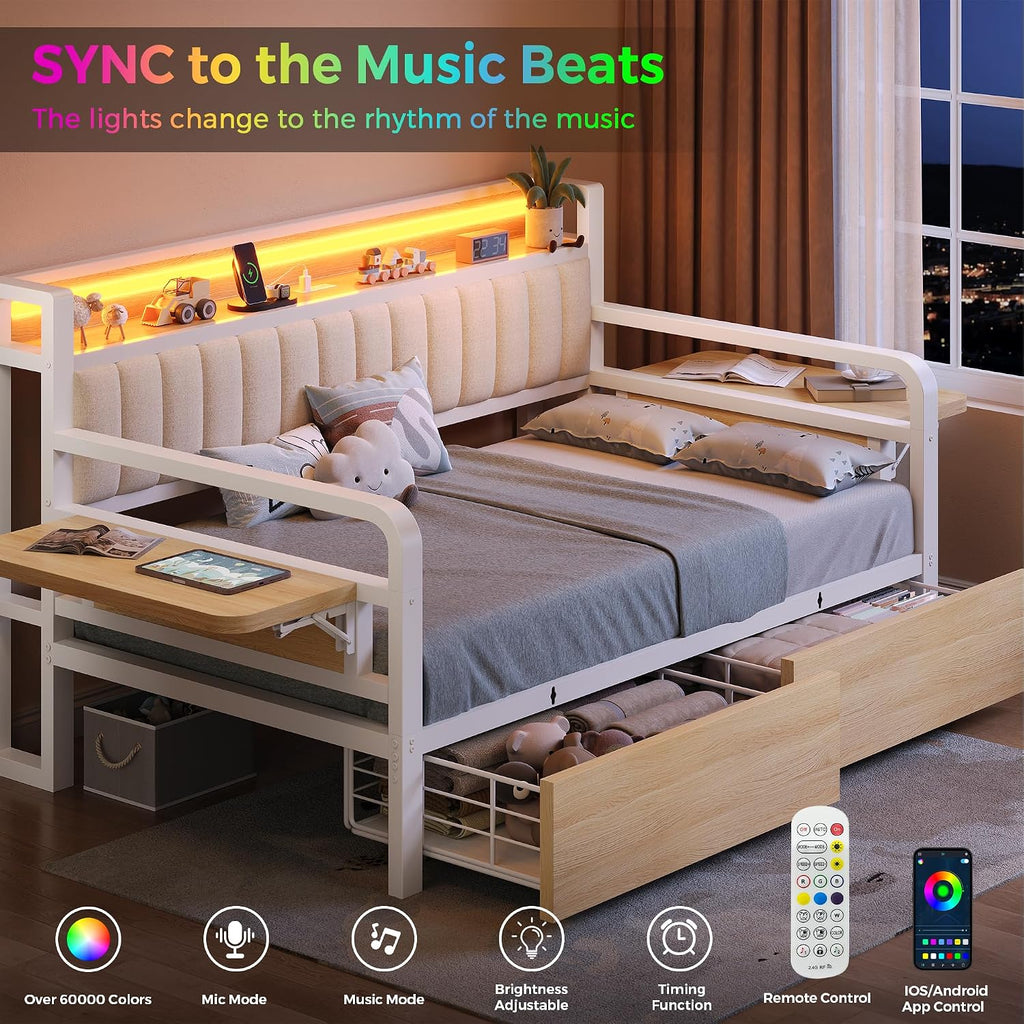 Twin Daybed with LED & Drawers