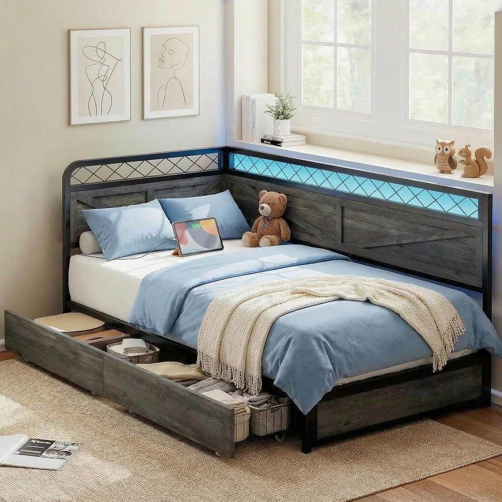 Twin Daybed with LED & Drawers