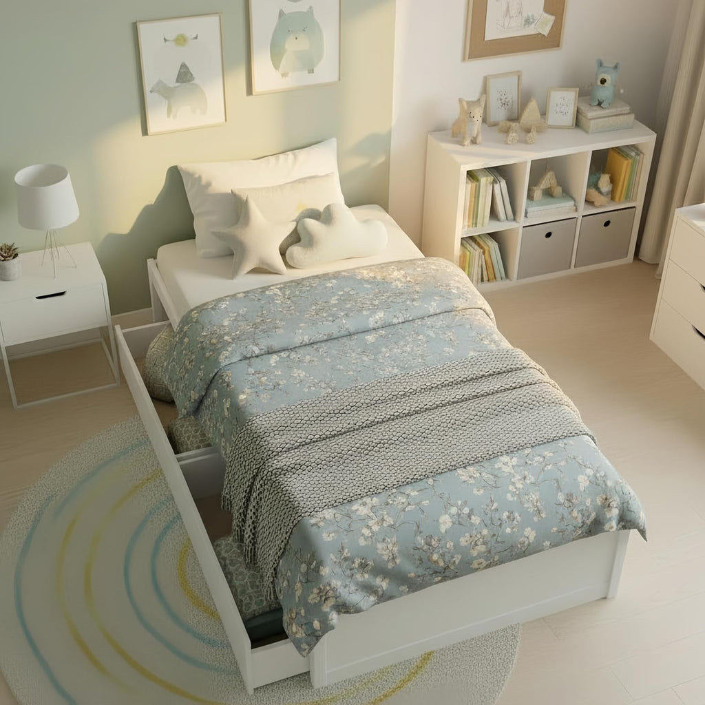 Wooden Twin Bed with Drawers