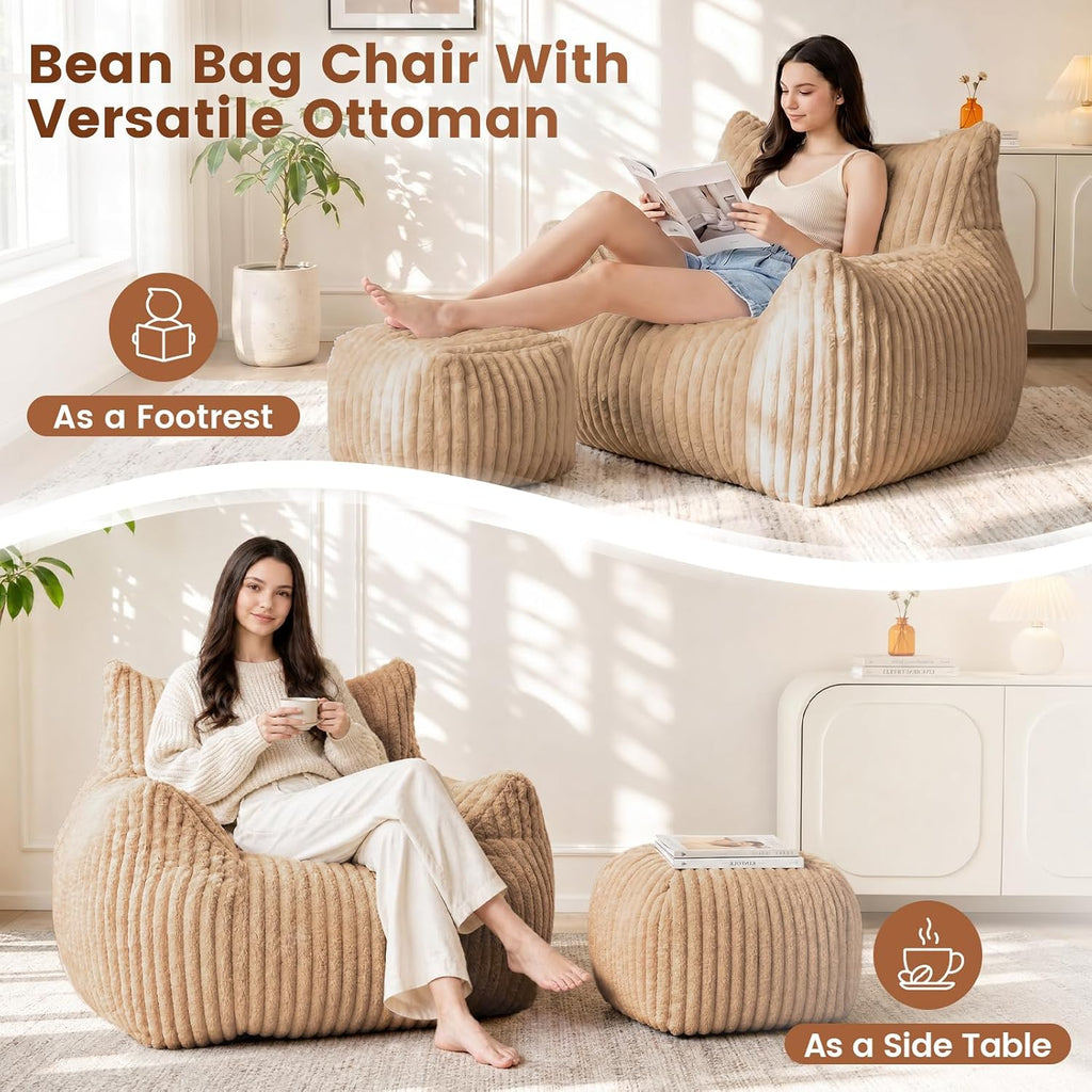 Large Bean Bag Chair with Ottoman