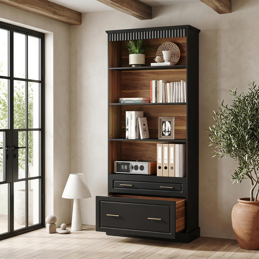 Tall Bookcase with Drawer Cabinet