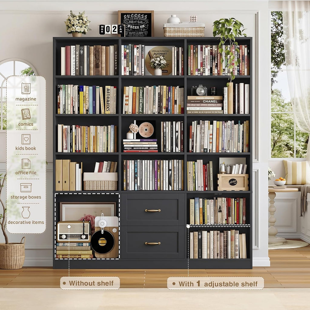 Wide Bookcase with Drawers & Doors