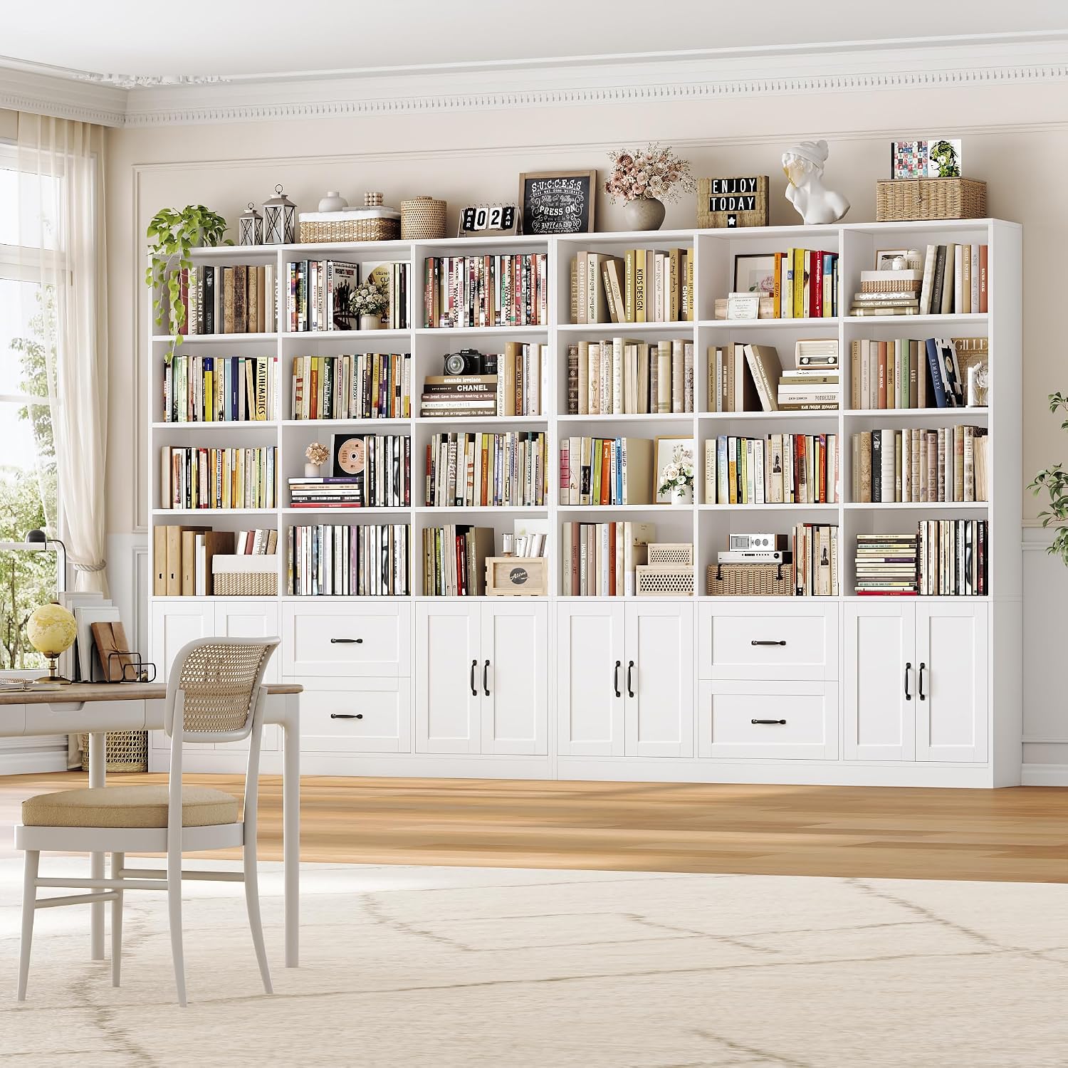Wide Bookcase with Drawers & Doors