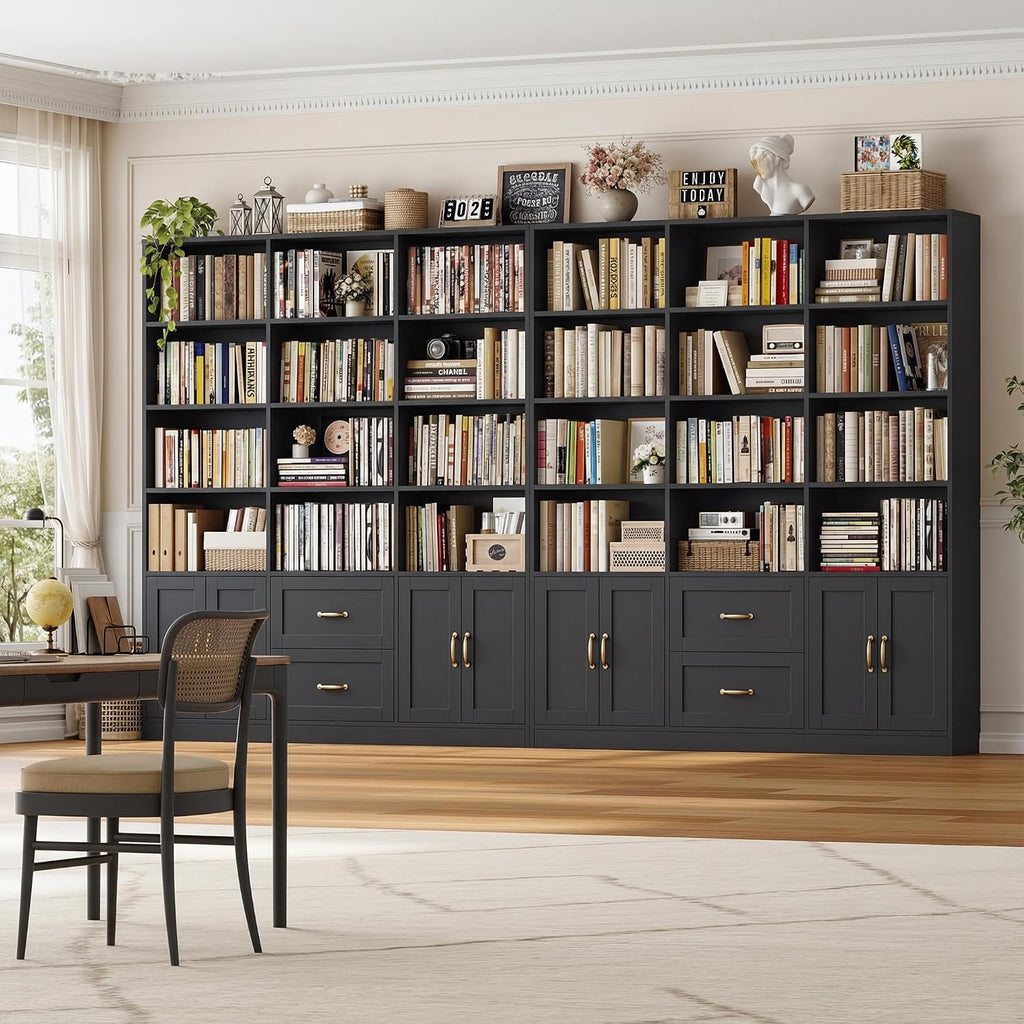 Wide Bookcase with Drawers & Doors