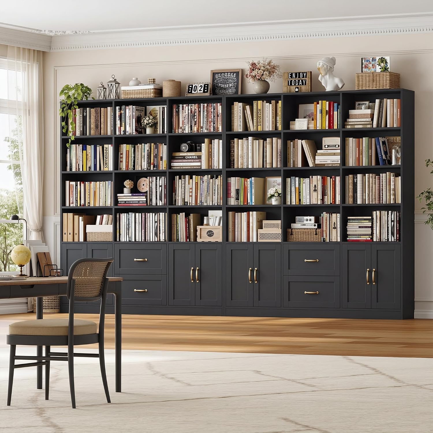 Wide Bookcase with Drawers & Doors