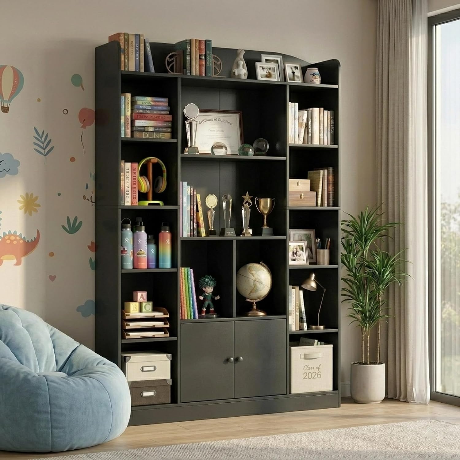 Cubby Bookcase with Storage Cabinets