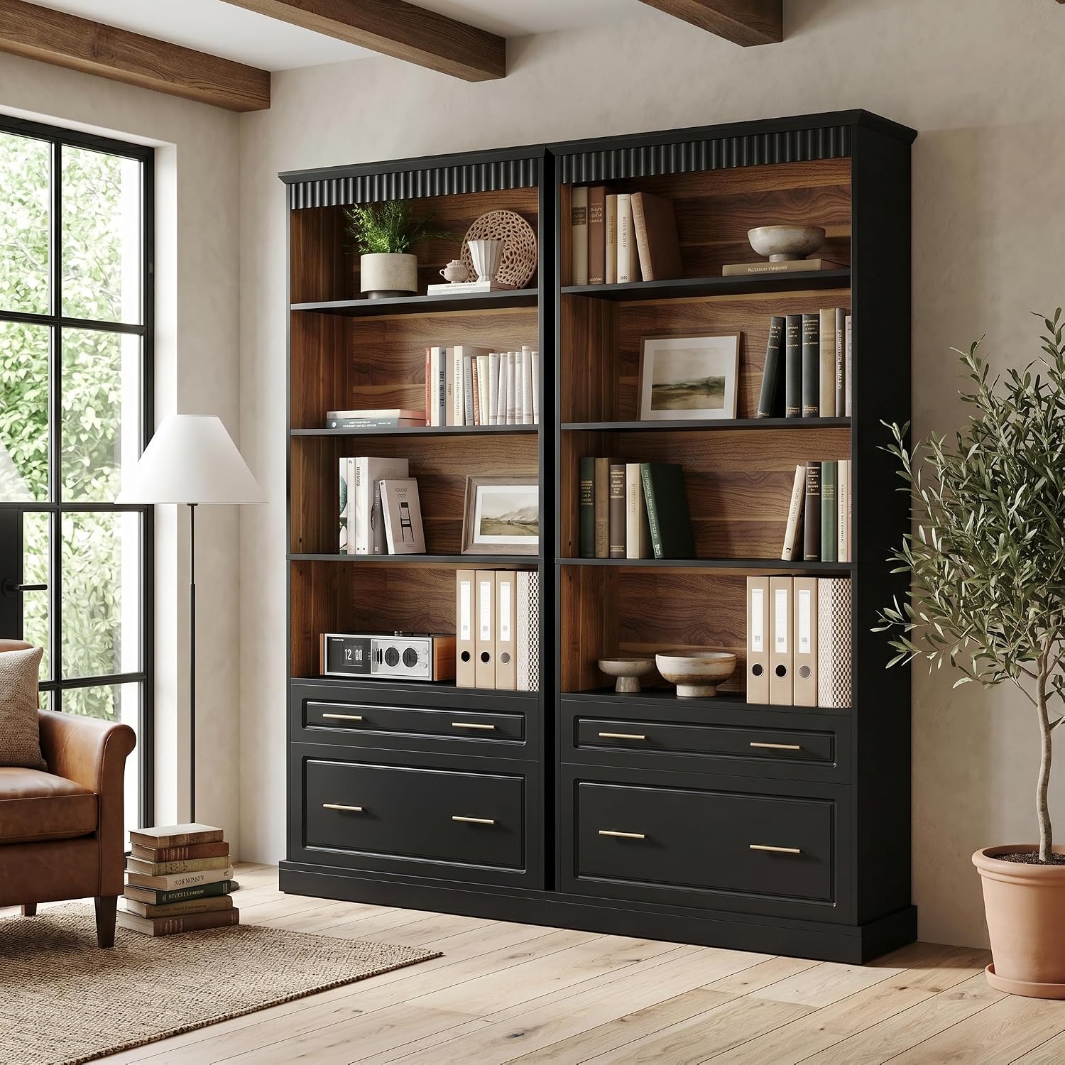 Tall Bookcase with Drawer Cabinet