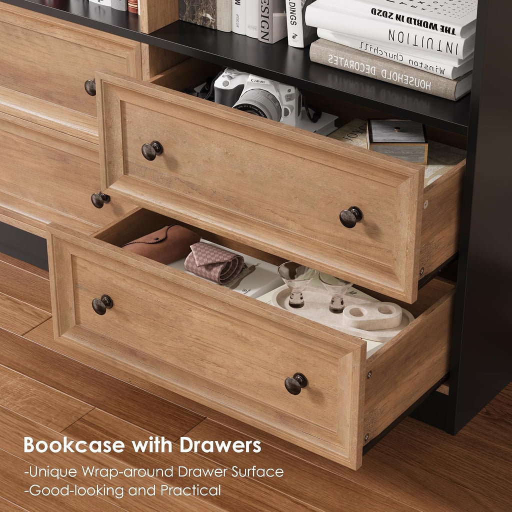 Wide Tall Bookcase with Drawers
