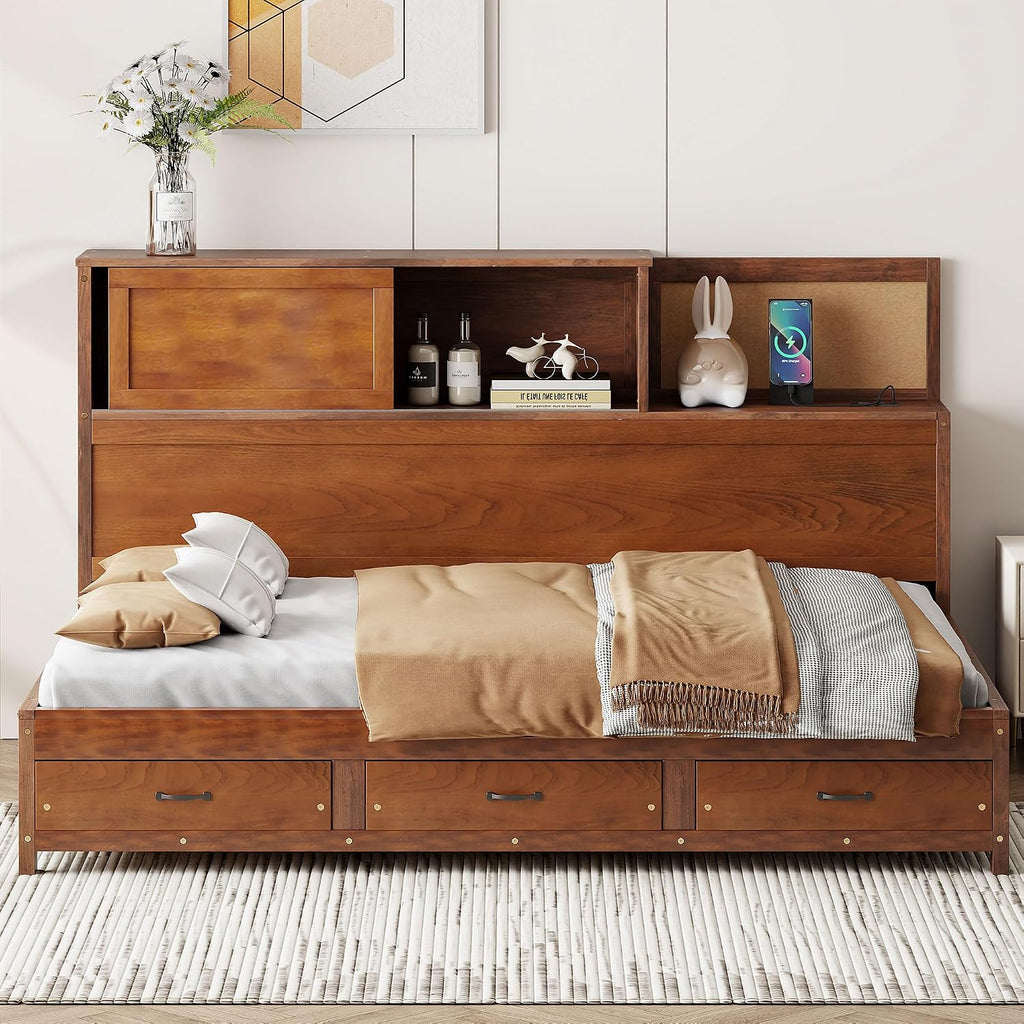 Full Wooden Daybed with Drawers