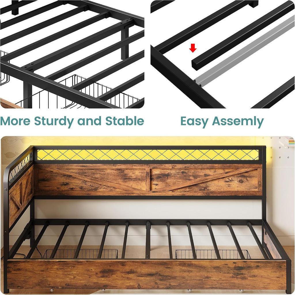 Twin Daybed with LED & Drawers