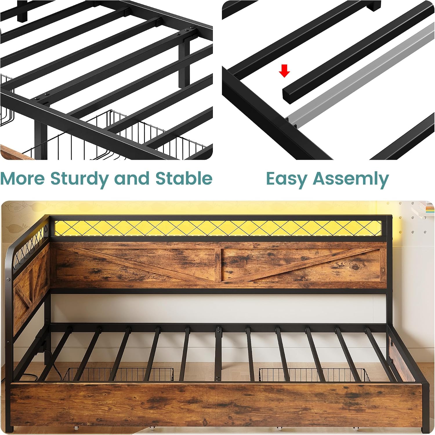 Twin Daybed with LED & Drawers