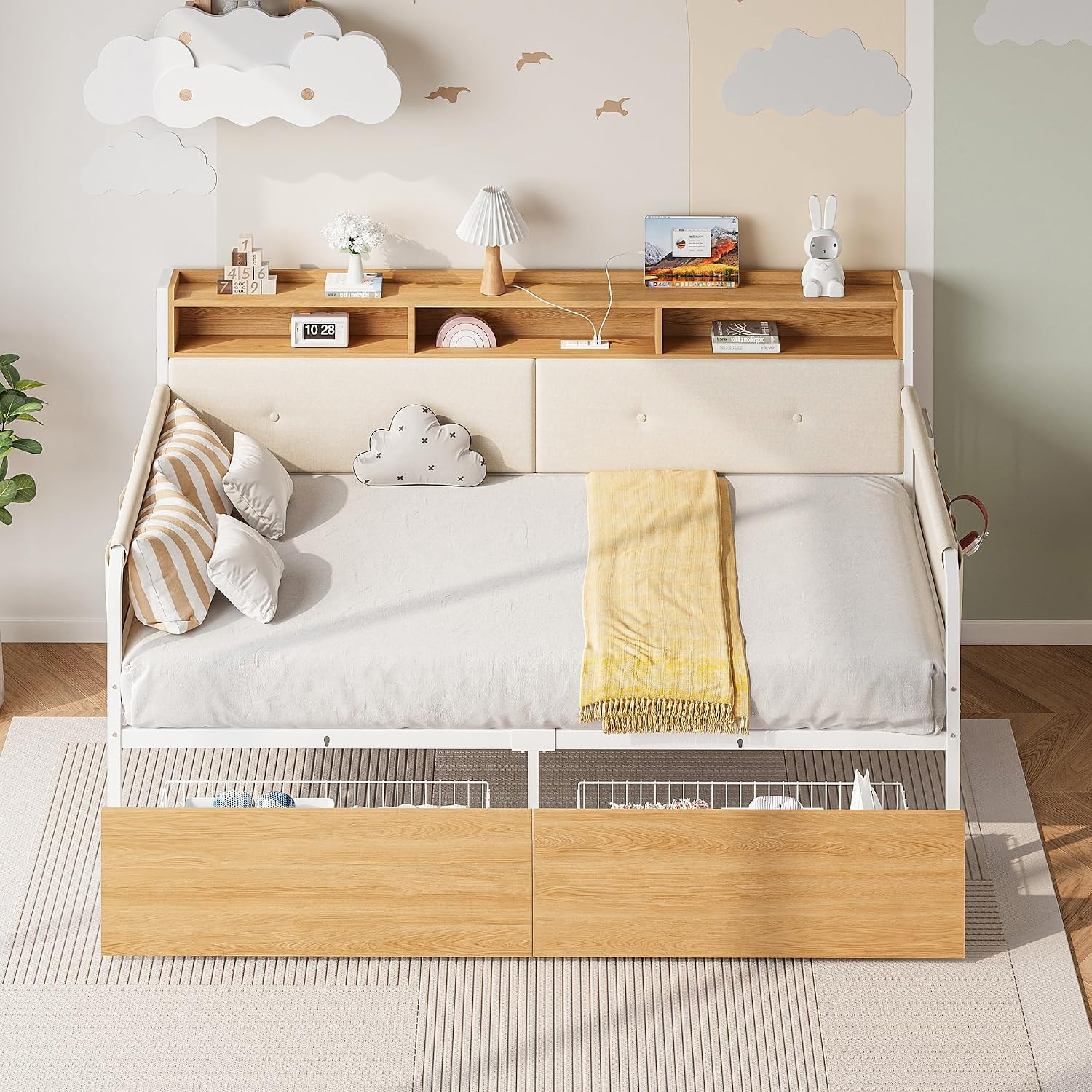 Metal Twin Daybed with Drawers