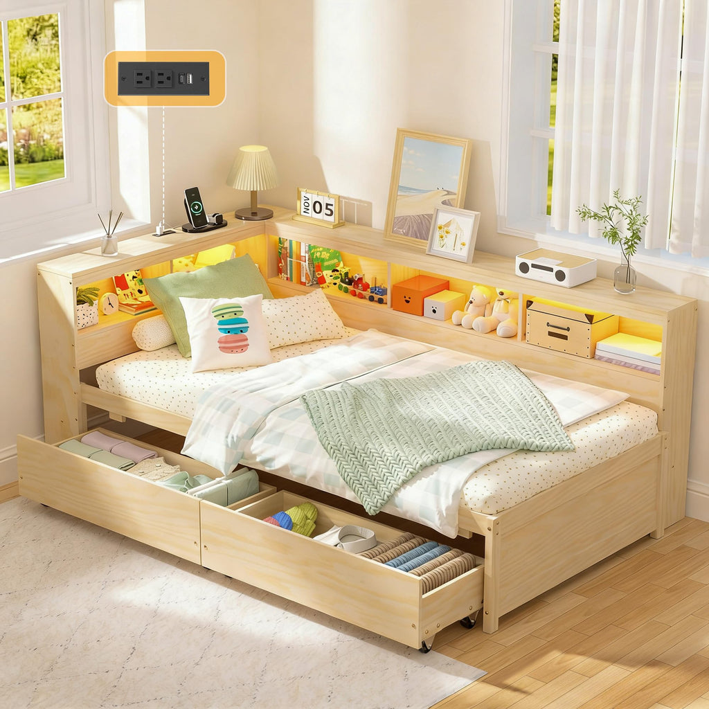 Twin Daybed with Bookcase & Drawers