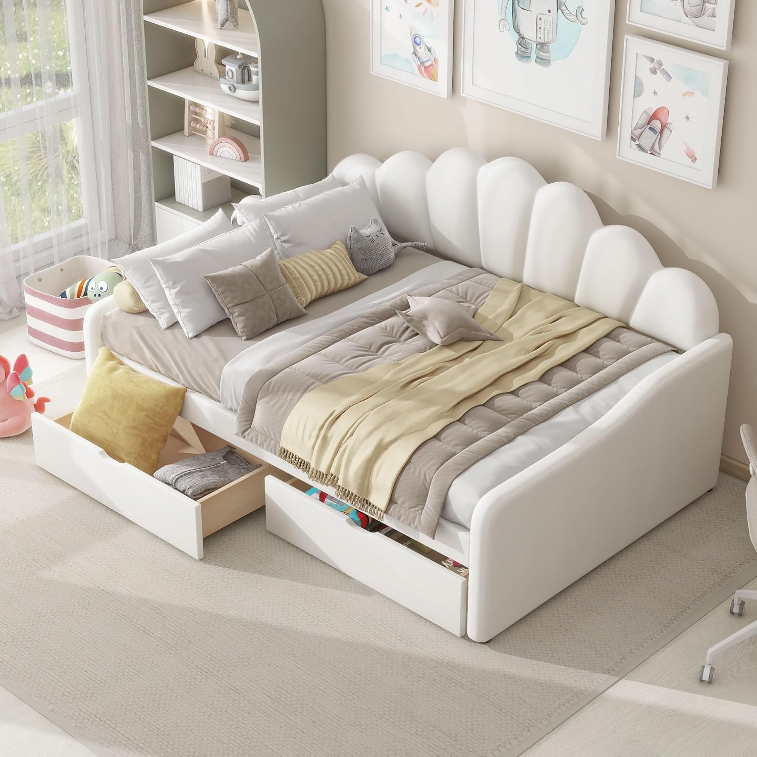 Full Upholstered Daybed with Drawers