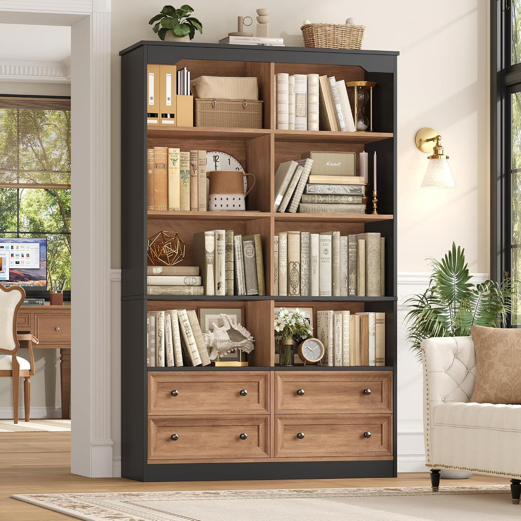 Wide Tall Bookcase with Drawers