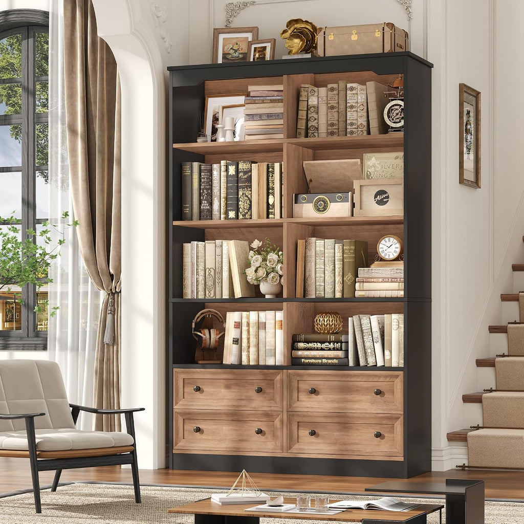 Wide Tall Bookcase with Drawers
