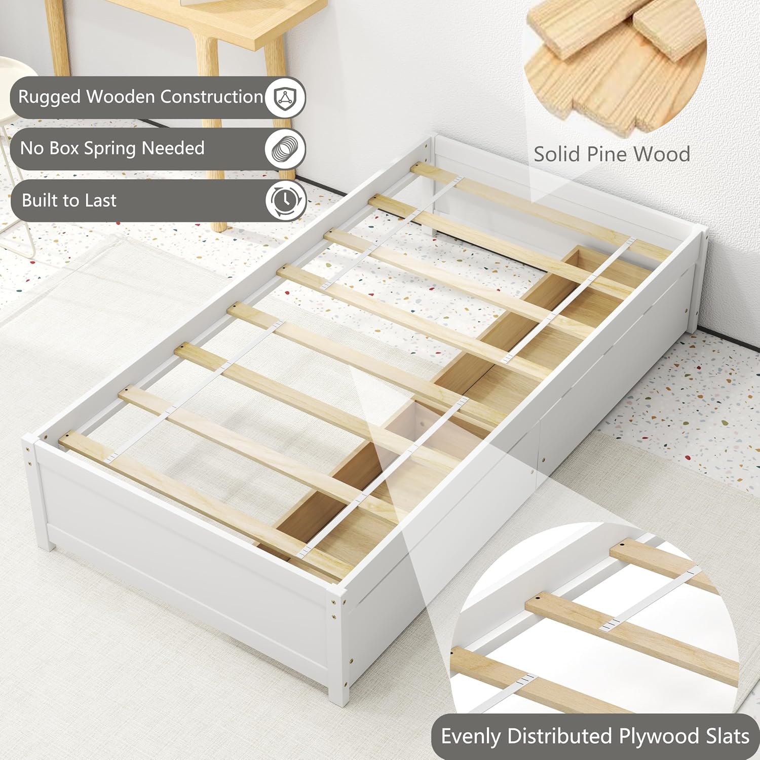 Wooden Twin Bed with Drawers