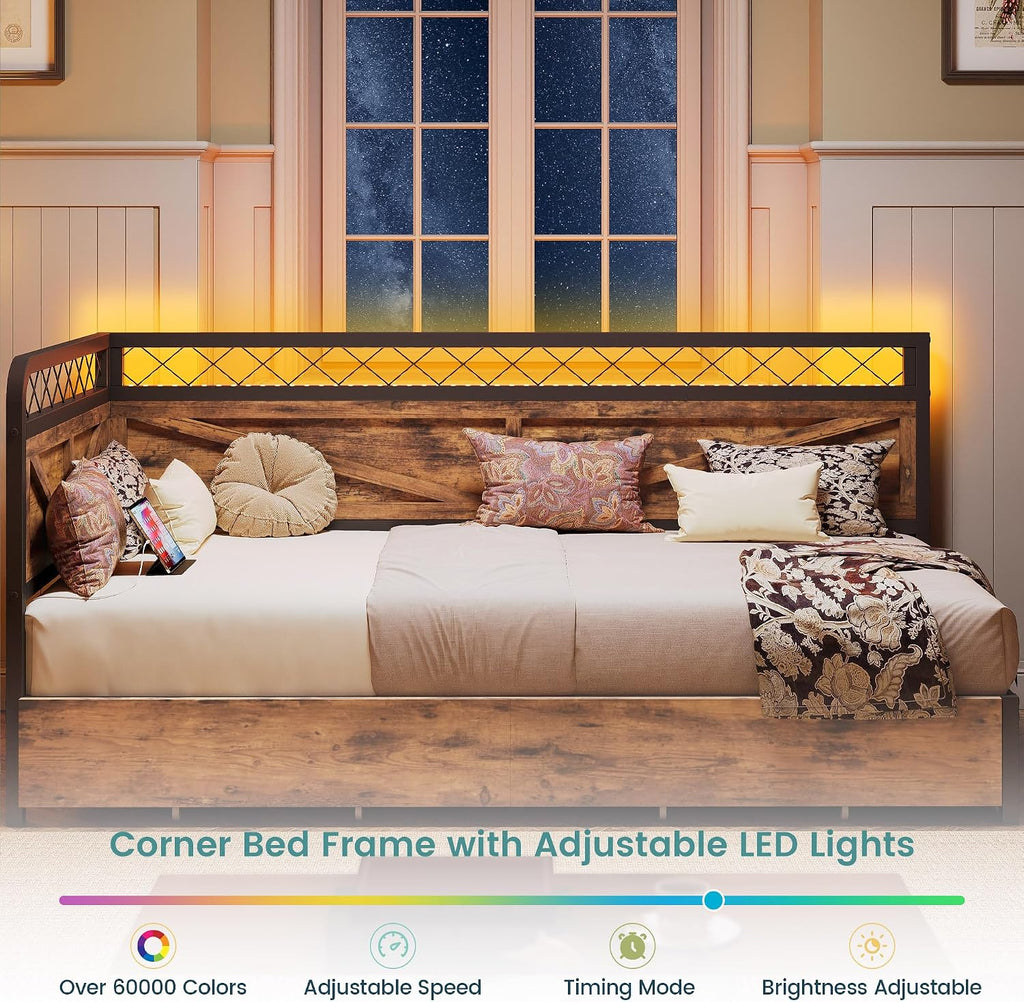 Twin Daybed with LED & Drawers