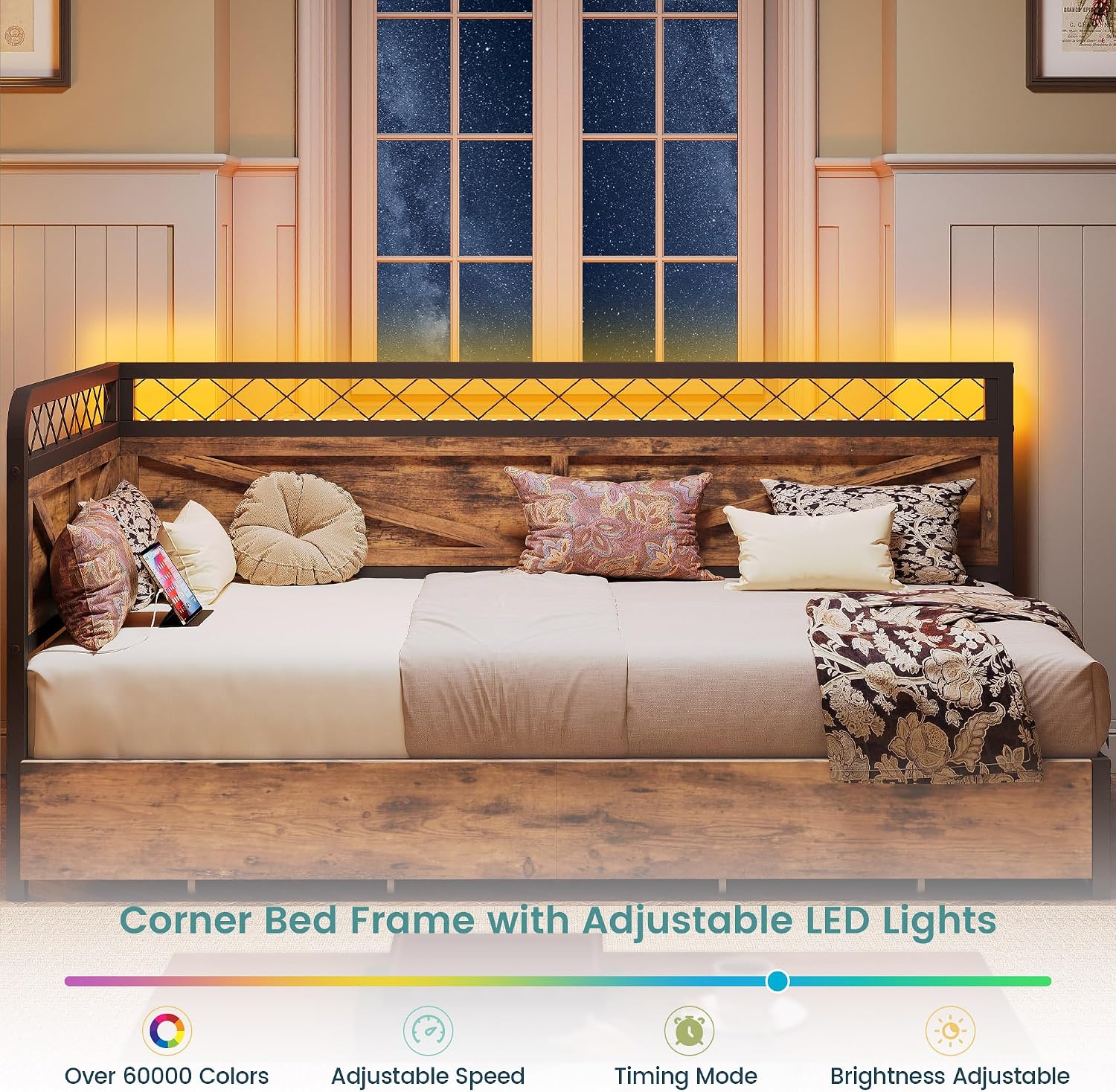 Twin Daybed with LED & Drawers