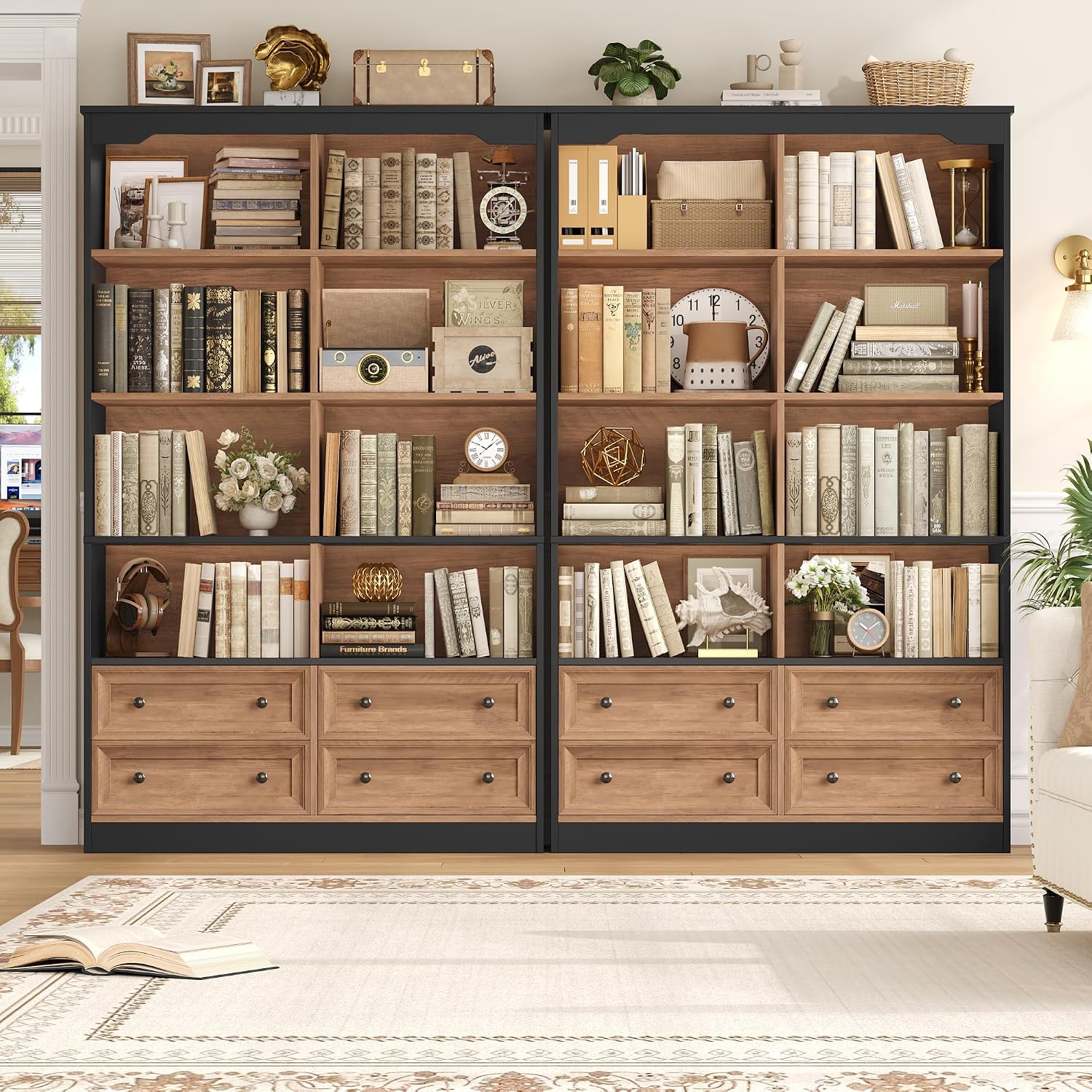 Wide Tall Bookcase with Drawers