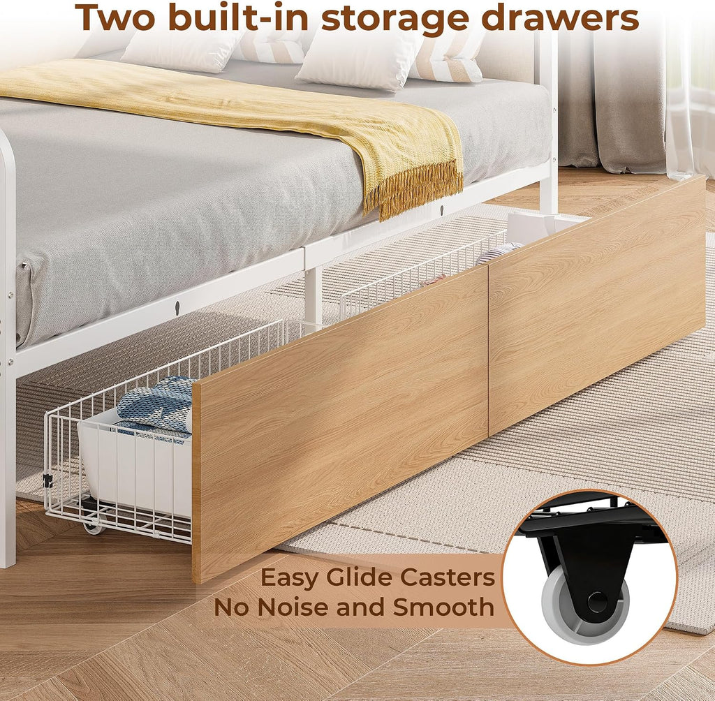 Metal Twin Daybed with Drawers