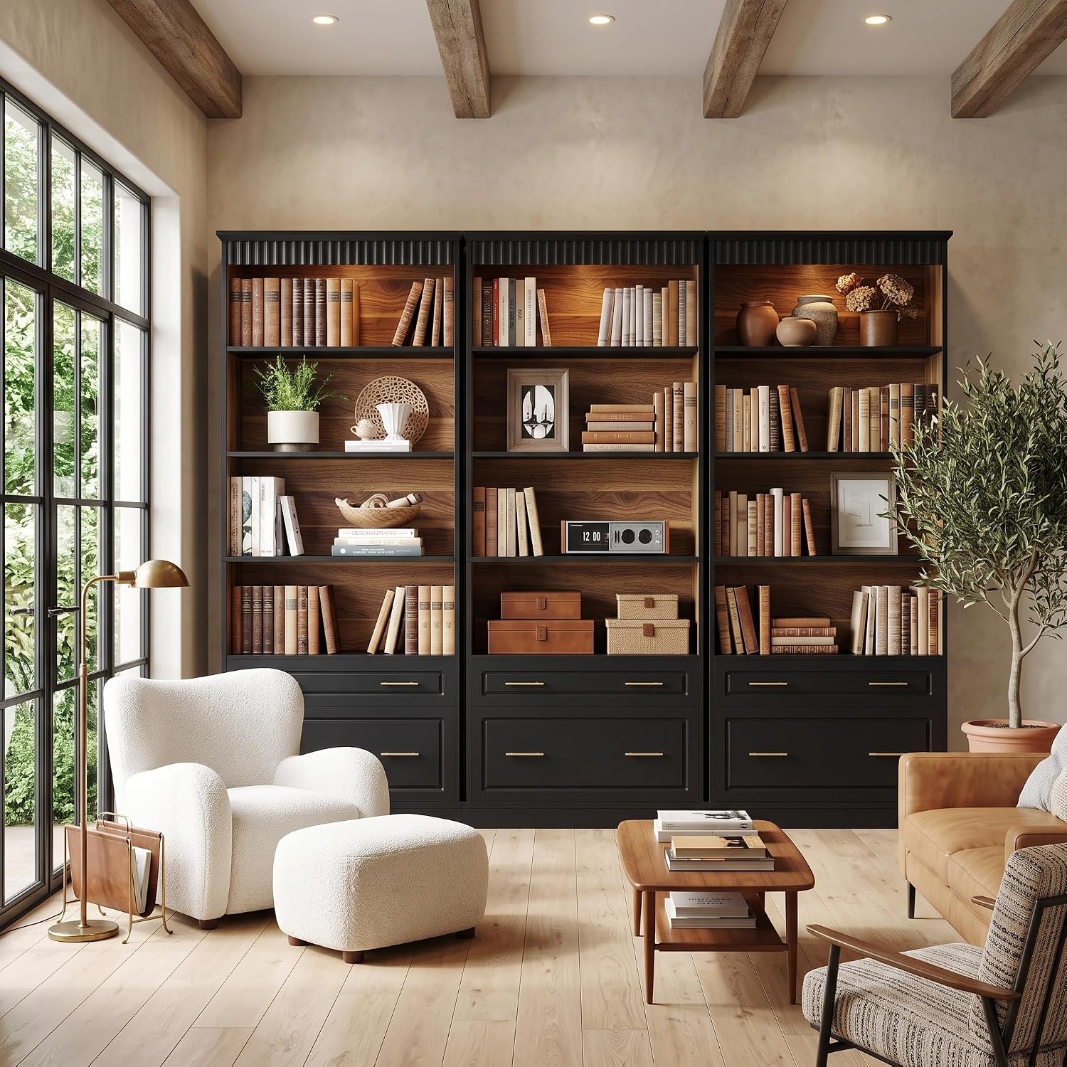 Tall Bookcase with Drawer Cabinet