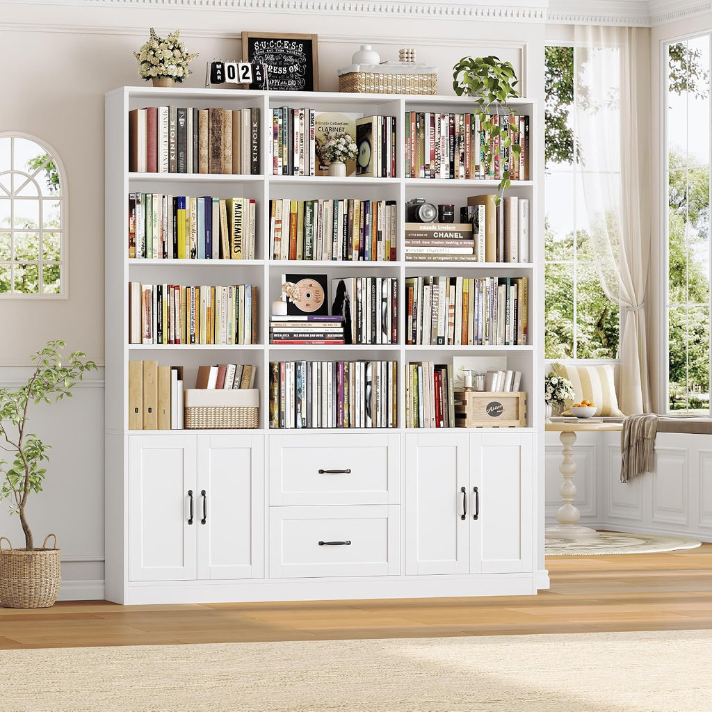 Wide Bookcase with Drawers & Doors