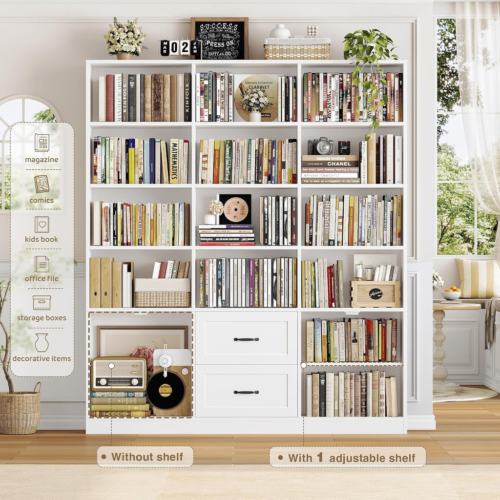 Wide Bookcase with Drawers & Doors