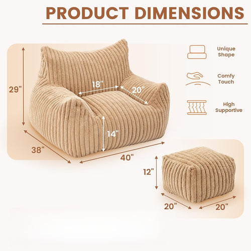 Large Bean Bag Chair with Ottoman